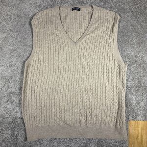 Kallspin Sweater Vest Mens 3XL-T Beige Cable Knit Cashmere Wool V Neck Fisherman